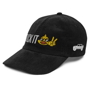 Available in Colors - DUCK IT Vintage Corduroy Cap - Ducking and Off Roading Thing Hat - Rubber Duck Hand Wave Peace Sign