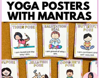 Yoga Poses Classroom Posters with Positive Mantras Classroom Bulletin Board Decor