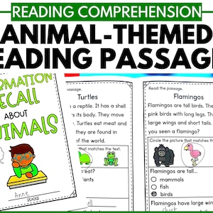 Animal Themed Reading Comprehension Passages and Questions Booklets Activity