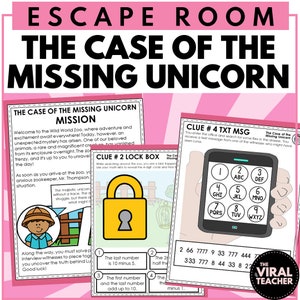 Escape Room for Kids, Mystery Solving Games, Printable Party Games, Printable Escape Room for Kids, The Case of the Missing Unicorn