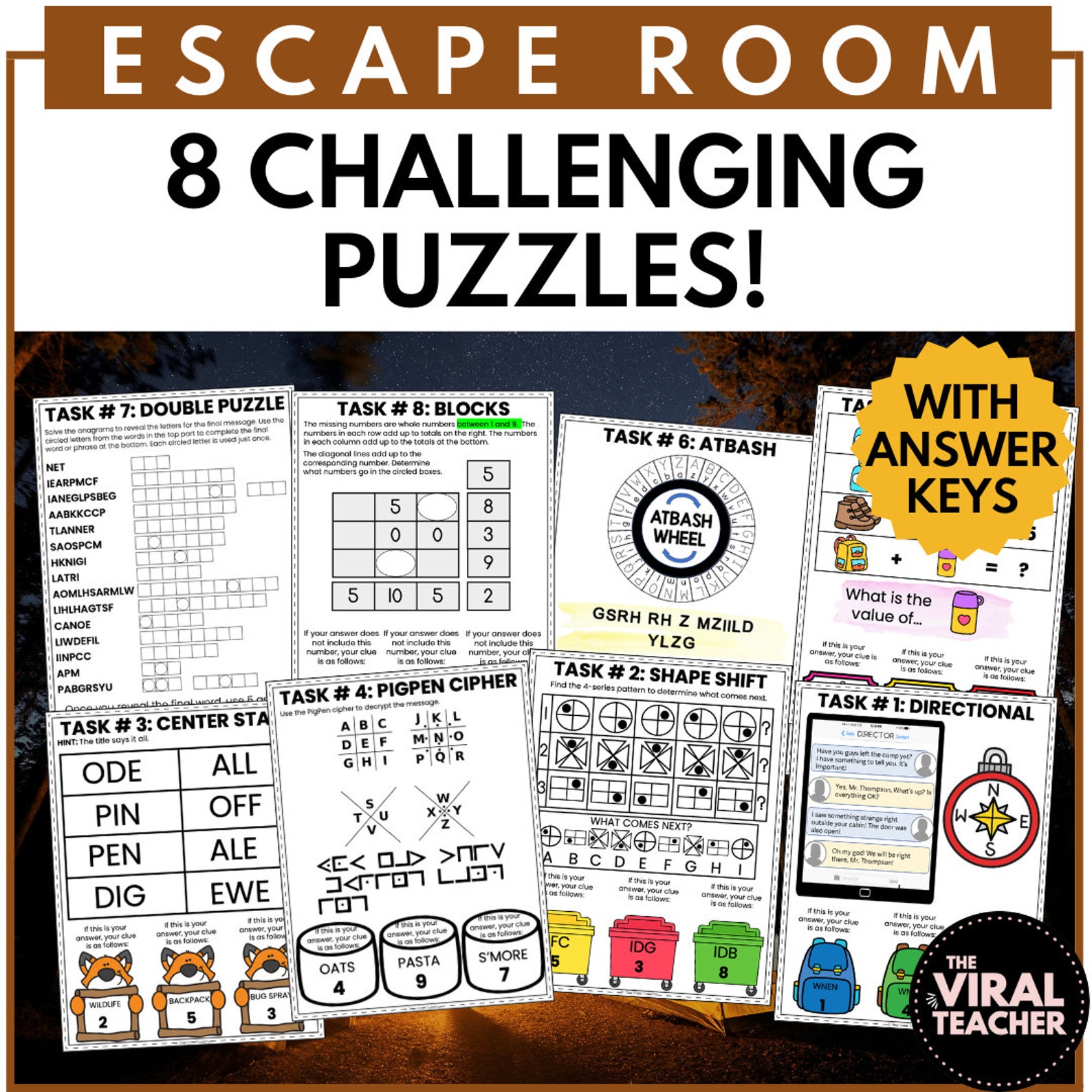 Camping Escape Room, Printable Puzzle Game for Kids (PDF) - Etsy