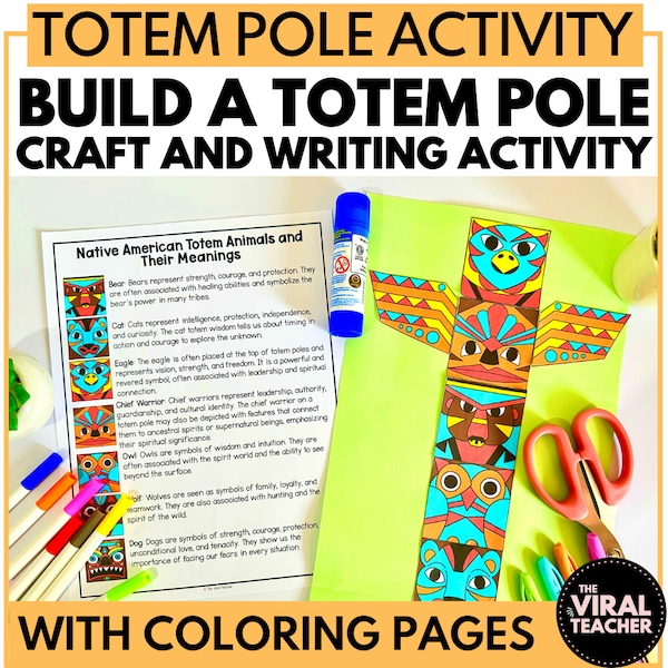 Building a Totem Pole Native American Heritage Month Craft and Writing Activity, Hispanic Heritage Month Totem Pole