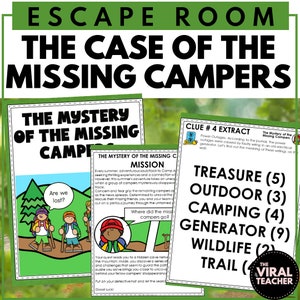 Escape Room for Kids, Camping Themed Escape Room, Mystery Solving Games, Printable Party Games, Printable Escape Room for Kids
