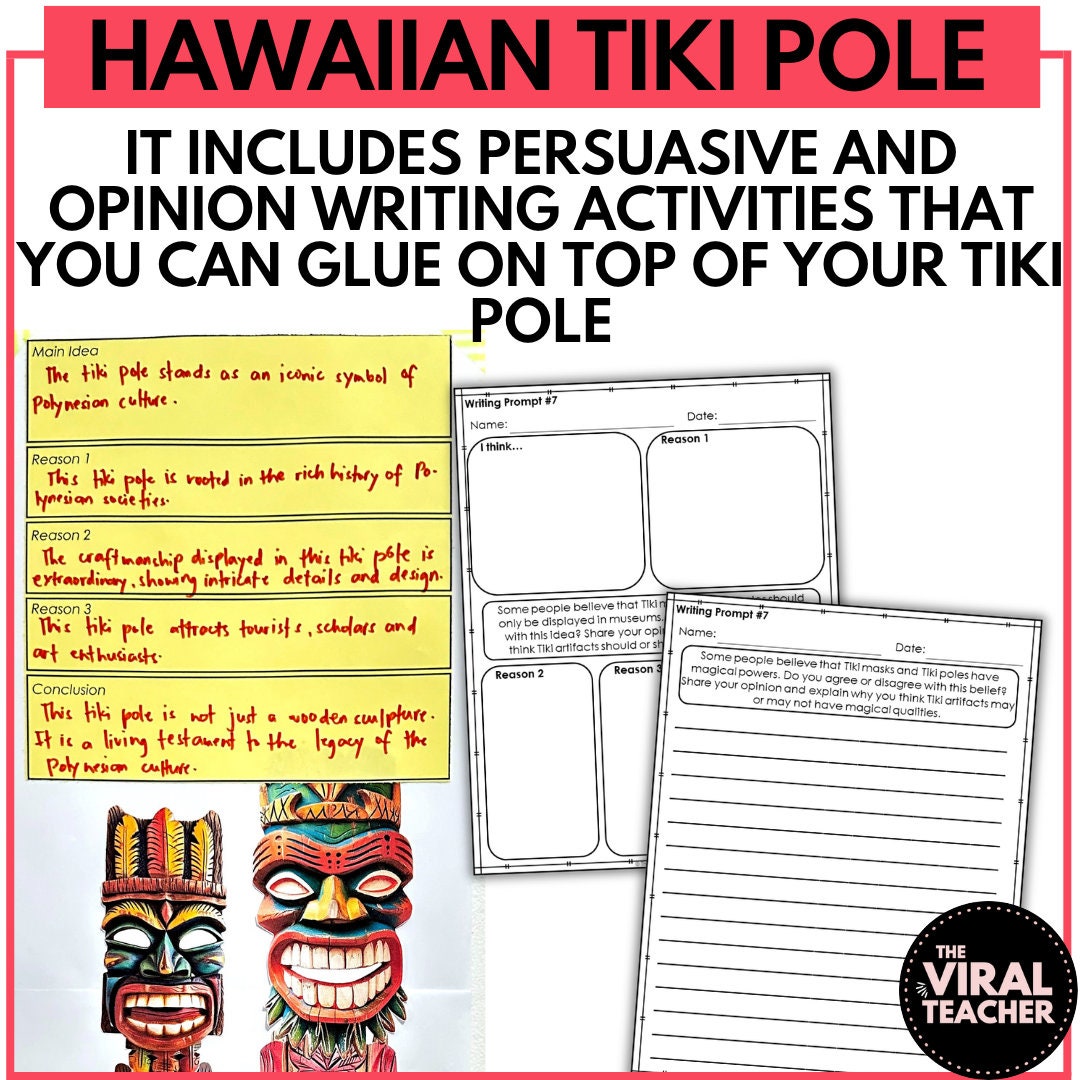Tiki Math Activity Build a Hawaiian Tiki Pole and Mask Craft and Writing AAPI Activity ...