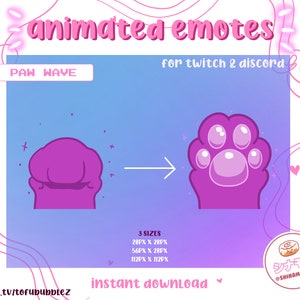 Purple Cute Cat Paw Wave Animated Emote | Twitch Sub Badges | Neko Kitty | Streaming | Emotes | Bits | Discord | Loyalty Subscriber Badge