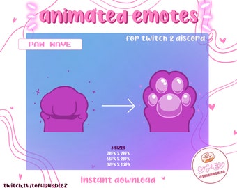 Purple Cute Cat Paw Wave Animated Emote | Twitch Sub Badges | Neko Kitty | Streaming | Emotes | Bits | Discord | Loyalty Subscriber Badge