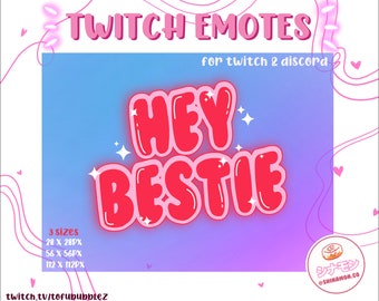Hey Bestie Twitch Emote | Cute Kawaii Pastel Aesthetic | Discord | Streaming | Youtube | OBS Studio | Streamlabs OBS | Stream | Pink | Red
