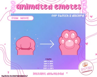Pink Cute Cat Paw Wave Animated Emote | Twitch Sub Badges | Neko Kitty | Streaming | Emotes | Bits | Discord | Loyalty Subscriber Badge