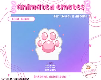 White Cat Paw Wave Animated Emote | Twitch Sub Badges | Neko Kitty | Streaming | Emotes | Bits | Discord | Loyalty Subscriber Badge | Pink