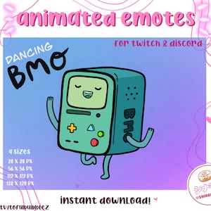 Emote animata BMO danzante / Adventure Time / Twitch Sub / Kawaii carino / Streaming / Emote / Bit / Discord / Abbonato fedele