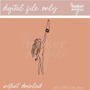 Femme menuisière Line Art Minimal AI & PNG Digital File uniquement