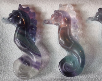 Rainbow Flourite or Flower Agate Seahorse Crystal Carving (1)