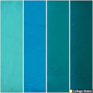 May include: Four vertical swatches of blue paint, ranging from a light turquoise to a deep teal.