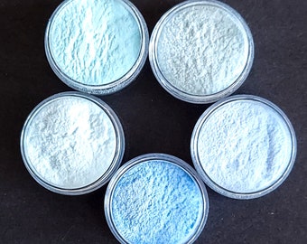 Powder Glass Frit - "I'M SO BLUE" 5 color Sample Set- 5 colors/1 oz. per color. Bullseye Glass *Coe 90*. 5 shades of beautiful Opal Blue.