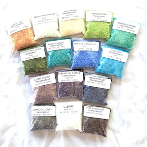 TRANSPARENT FINE FRIT -&quot;Create It&quot; Sample Set.*15 colors/1 oz. per color. Bullseye Glass Coe 90. Experiment with new colors with this set.