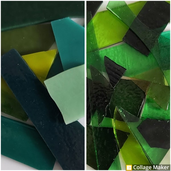 COE 90 Fusible Scrap Glass "Green Opal Mix" or "Green Transparent Mix" Bullseye glass. 8 oz. in your choice of 5 different size options.