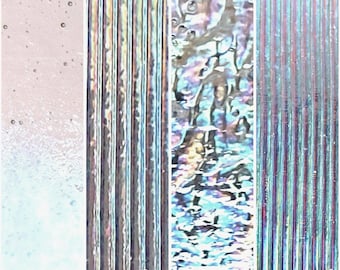COE 90 "RAINBOW IRID On Clear" Bullseye glass sheets. 3mm. Choice of 4 textures. Used in kiln fired fused glass art. 5"x5" 5"x7" 10"x10"