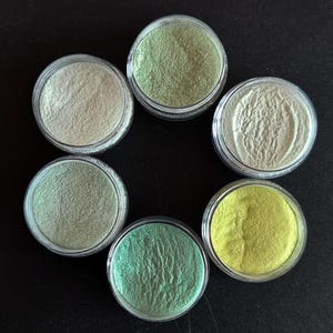 COE90 POWDER GLASS FRIT - &quot;Eat Your Greens&quot; 6 color Sample Set- 6 colors/1 oz. per color. Bullseye Glass. 6 gorgeous shades Opal Green.