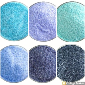 FRIT/POWDER &quot;Blue Transparent&quot; fusible glass- Bullseye COE 90- Various colors- Various frit sizes per color. Price is for a &quot;2 oz.&quot; unit.