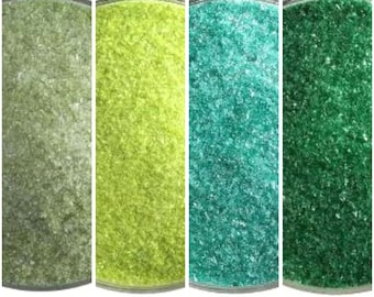 FRIT/POWDER "Green Transparents"- Bullseye COE 90 fusible glass- Various colors- Various frit sizes per color. Price is for a "2 oz." unit.
