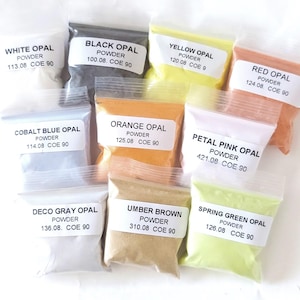 POWDER GLASS FRIT - &quot;The Basics&quot; 10 color Sample Set. Bullseye Glass *Coe90*.  10 colors/1 oz. per color. Great introduction to using Frit.