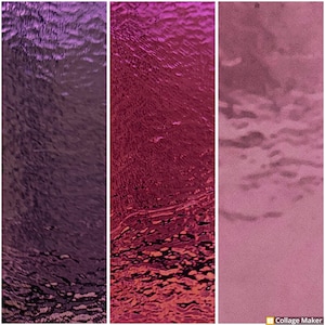 May include: A triptych of abstract images with textured surfaces. The panels display a gradient of colors, transitioning from deep purple to shades of pink and red. The textures vary, creating visual interest.