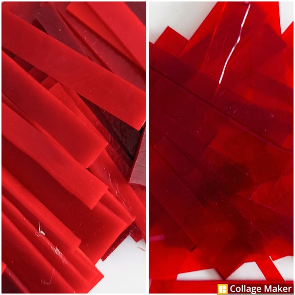 COE 90 Fusible Scrap Glass "Red Transparent Mix" or "Red Opal Mix" Bullseye glass. 8 oz. in your choice of 5 different size options.