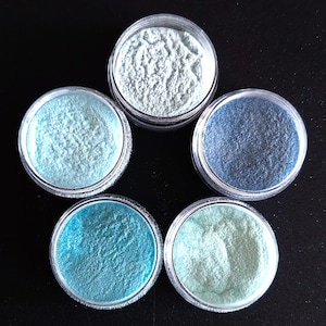 COE90 POWDER GLASS FRIT - &quot;I&#39;m So Blue&quot; 5 color Sample Set- 5 colors/1 oz. per color. Bullseye Glass. 5 shades of beautiful Opal Blue.