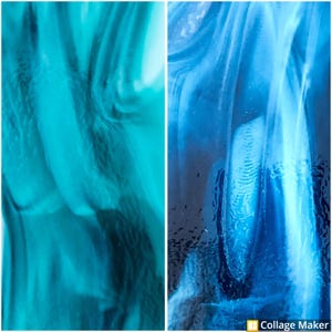 May include: Abstract art featuring swirling blue and turquoise paint. The paint appears to be layered, creating a depth and dimension to the artwork.