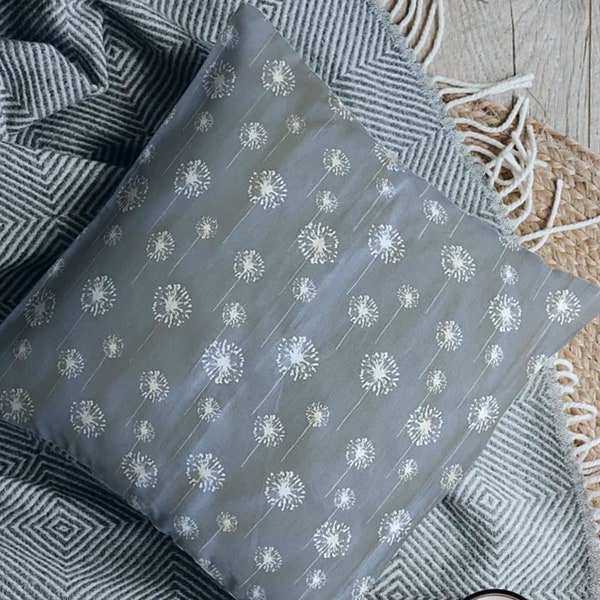 Cottage Core dandelion pillow cover, dandelion pillows, dandelion decor, cottage core decor, grey pillows, home decor, pillows, gift idea