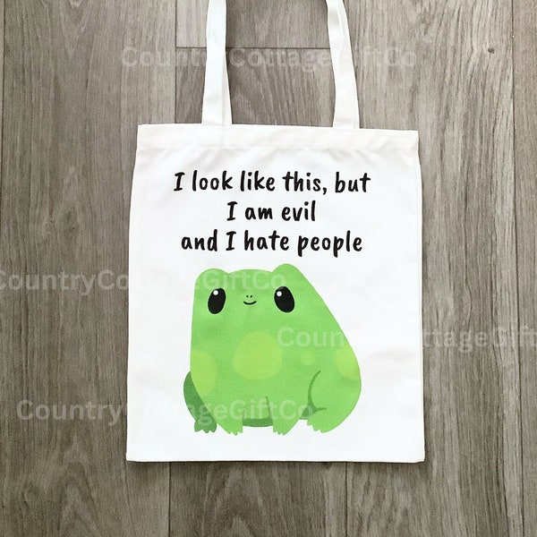 Funny frog tote bag, book bag, reusable bag, gift for frog lovers, handmade, cute frogs, frog accessories, introvert gifts, stocking stuffer