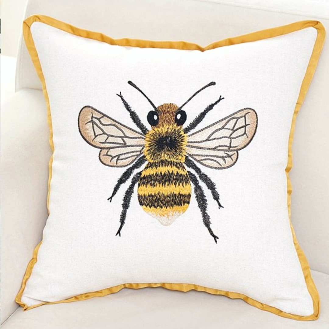 Embroidered Bee Pillow Cover Bee Pillows Bee Decor Etsy