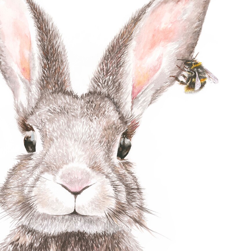 Rabbit and Bumblebee Art Print Watercolour Art Print - Etsy