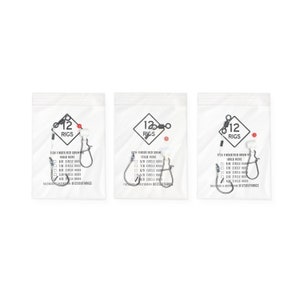 May include: Three clear plastic bags each containing fishing rigs. Each bag has a black and white logo that says "12 RIGS". The bags also have a list of hook sizes and the text "FISH FINDER/RED DRUM". Each rig includes a hook, swivel, and a red float.
