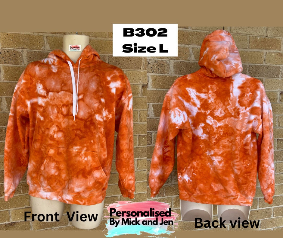 Unisex Tie dye Hoodie Ladies Mens Orange Jumper Pullover Ready to go Size L  Unique - Main Image