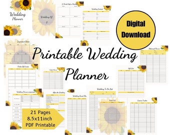 Printable Wedding Planner US Letter 21 pages Minimalist PDF