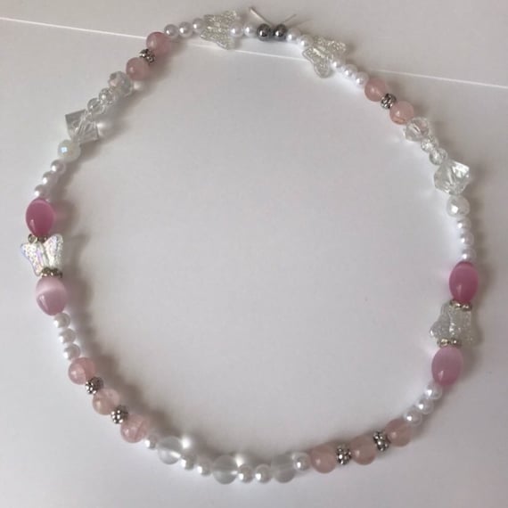 cute fairycore coquette pink beaded necklace