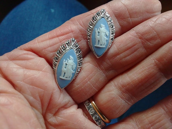 Wedgwood Silver Marcasite Jasper Earrings - image 3