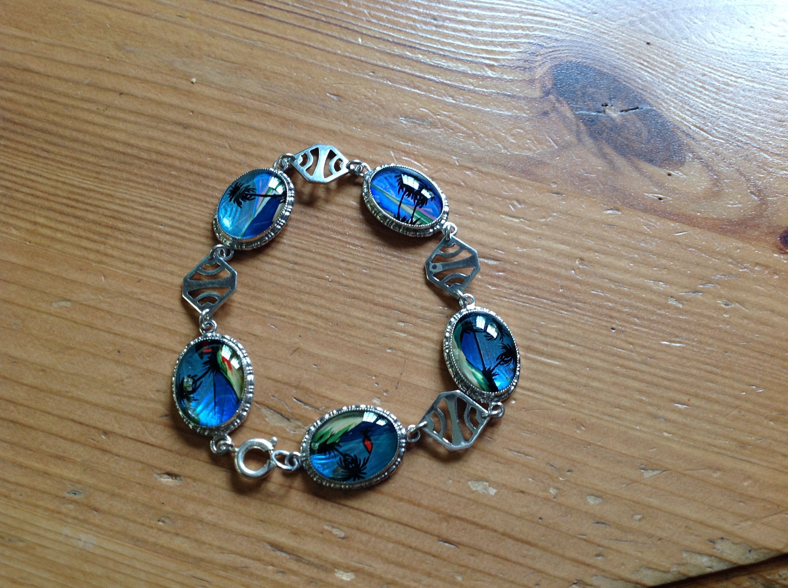 TL Mott Art Deco Butterfly Wing Silver Bracelet UK