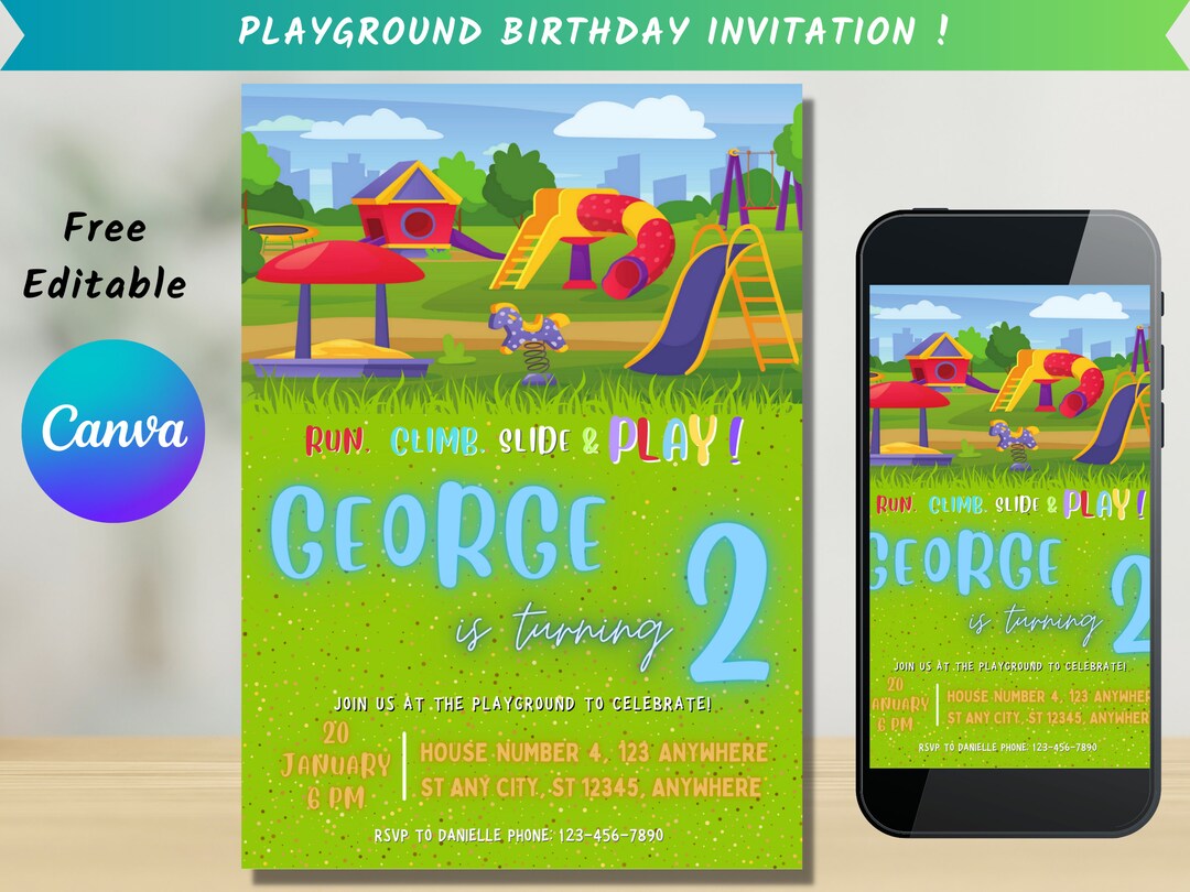 Playground Birthday Invitation, Editable, Phone Invitation, Printable ...