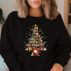 Christmas Tree Sweatshirt, Christmas Sweatshirt, Christmas Shirts for Women, Christmas Hoodie, Christmas Sweater, Book Shelf (SWT)