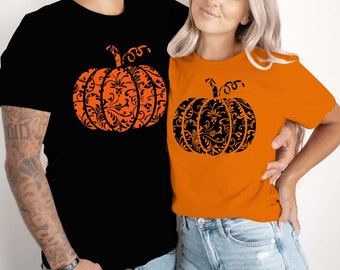 Floral Pumpkin Halloween T shirt, Halloween Costume Gift for Friends, Halloween pumpkin, witch, skull, scarecrow