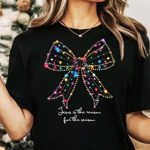 Christmas T-shirt, Christmas Lights Shirt, Christmas Family Top, Holiday Gift, Christmas Family Matching Shirt, Santa, Light Bow