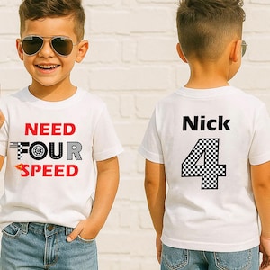 Custom Race Car Birthday T-shirt, Birthday Boy T shirt,Need Four Speed Kids Tshirt,Birthday Custom Name,Fast Four Tshirt,Speed Birthday Name