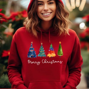 Merry Christmas Hoodie, Christmas Hoodies, Christmas Jumper, Christmas Jumpers For Women, Xmas Jumper, Colourful Tree 3 (Hoodie)