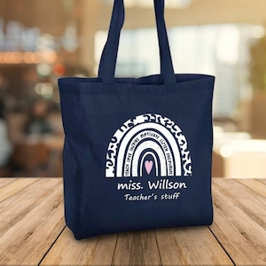 Personalised Teacher Bag, Custom Teacher Tote Bag, Any Name, Rainbow Tote Bag, Teacher Gift, School Leaving Gift for Teacher, Graduation