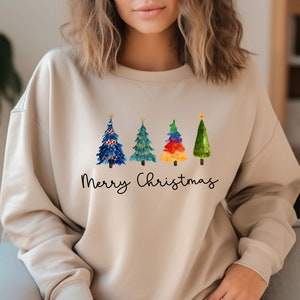 Christmas Tree Sweatshirt, Christmas Sweatshirt, Christmas Shirts for Women, Christmas Hoodie, Christmas Sweater, Colourful Tree 3  (SWT)