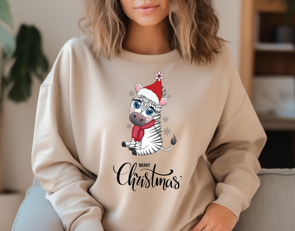 Christmas Hoodie, Christmas Shirts For Women, Christmas Sweater, Zebra Christmas(Swt), Christmas Sweatshirt,Christmas Tree Sweatshirt Moderndaydecors