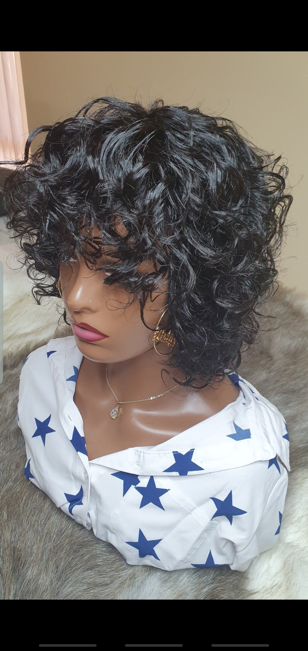 Curly Wig With Bangs Human Hair Curly Human Hair Wig With Bangs/curly Wig With Bangs/curly - Etsy