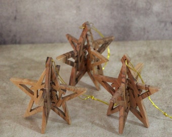 Set of 3 Olive Wood Large Star Shape Christmas Tree Ornament, Nativity Christmas Tree Ornament, Olive Wood Ornament Handmade in Jerusalem